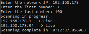 output of the first ping sweep script