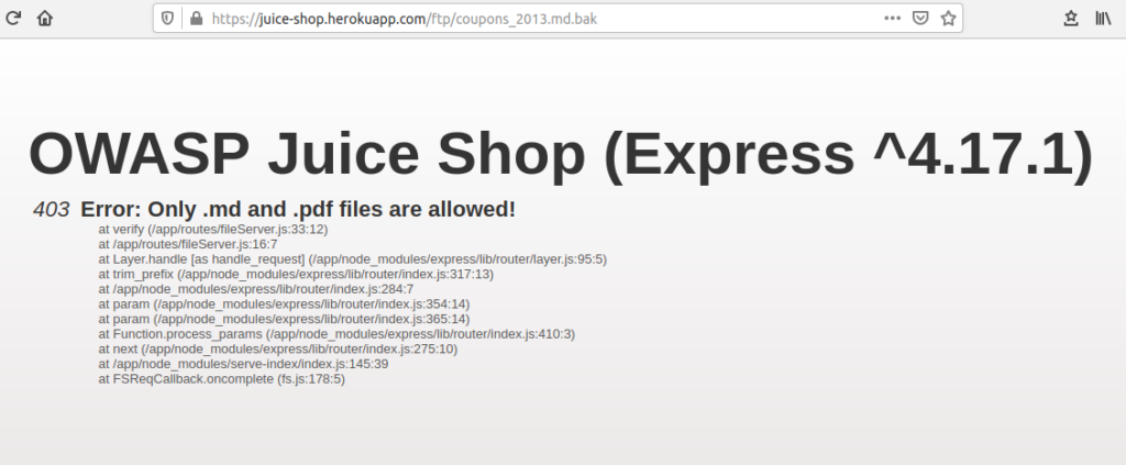 Juice shop: error when trying to download file