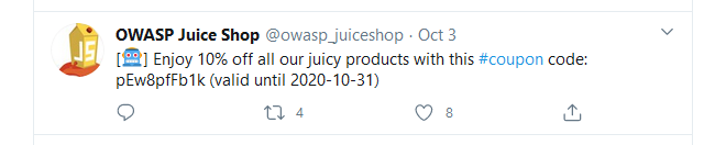 Juice shop: one of the coupons on Twitter